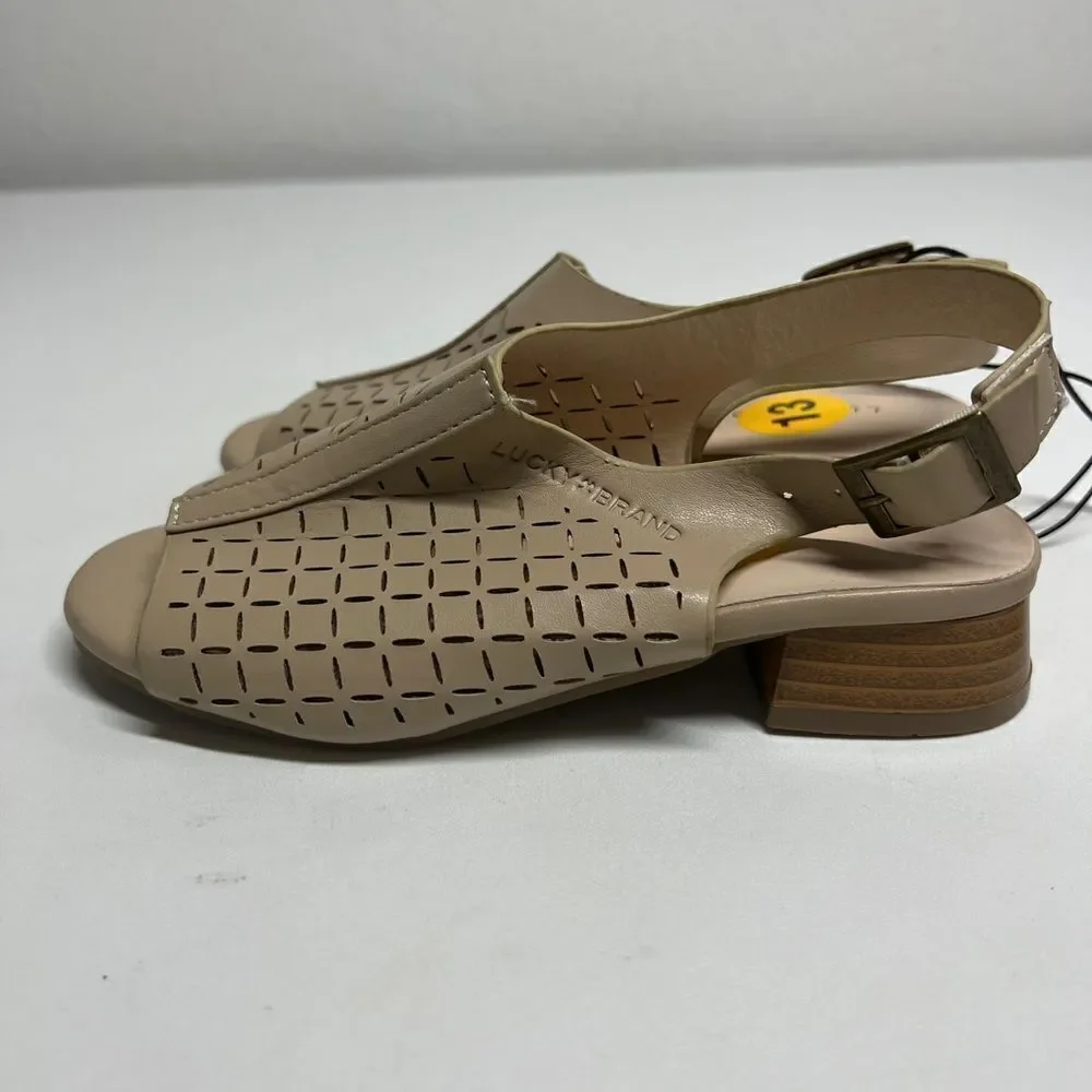 NEW Lucky Brand Girls Sandals Bardolph Peep Toe Shoes Taupe Reina Tan Size 13